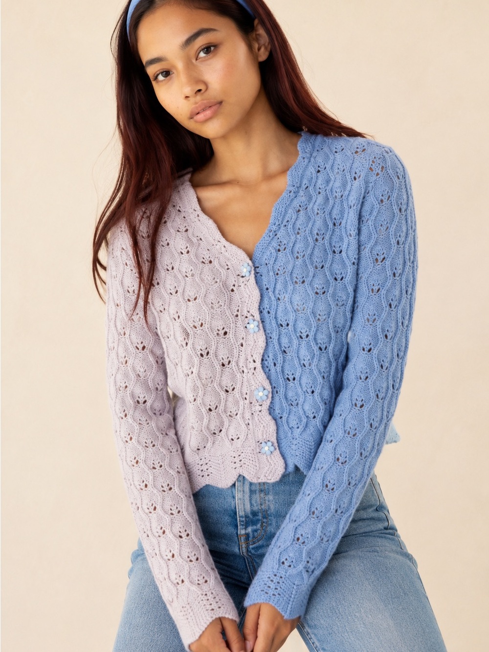 Anthropologie Find Me Now Lumi Wool Blend Colorblock Cardigan Blue Pink Size S